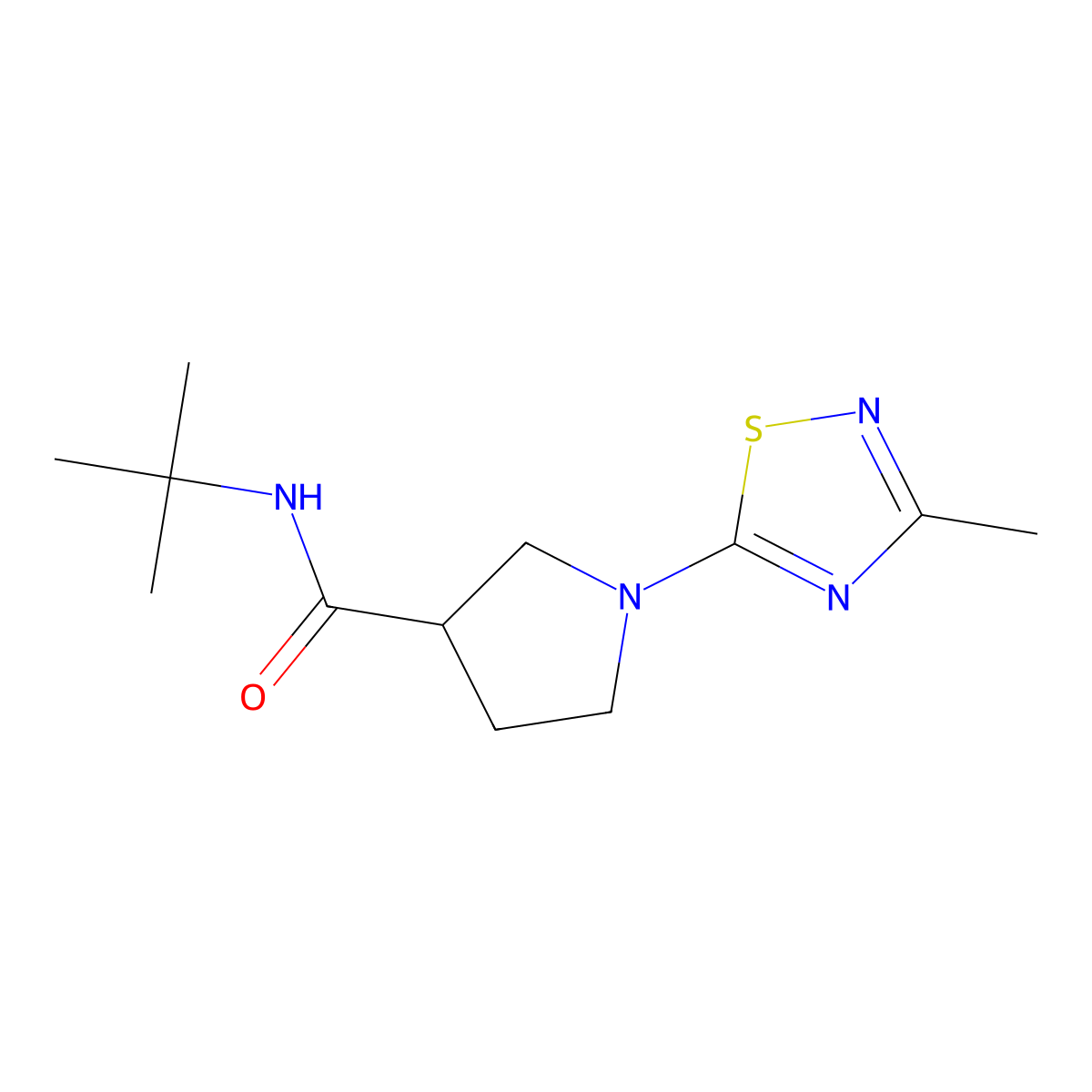 N-tert-butyl-1-(3-methyl-1,2,4-thiadiazol-5-yl)pyrrolidine-3-carboxamide molecular structure, CAS 2640842-78-8