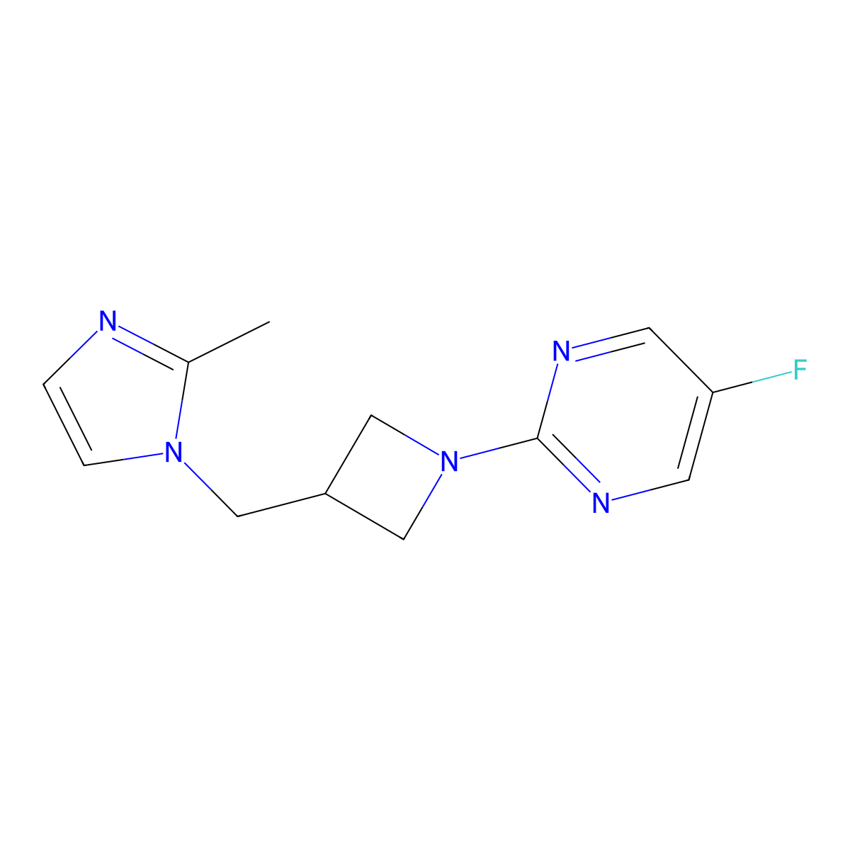 5-fluoro-2-{3-[(2-methyl-1H-imidazol-1-yl)methyl]azetidin-1-yl}pyrimidine molecular structure, CAS 2640842-79-9