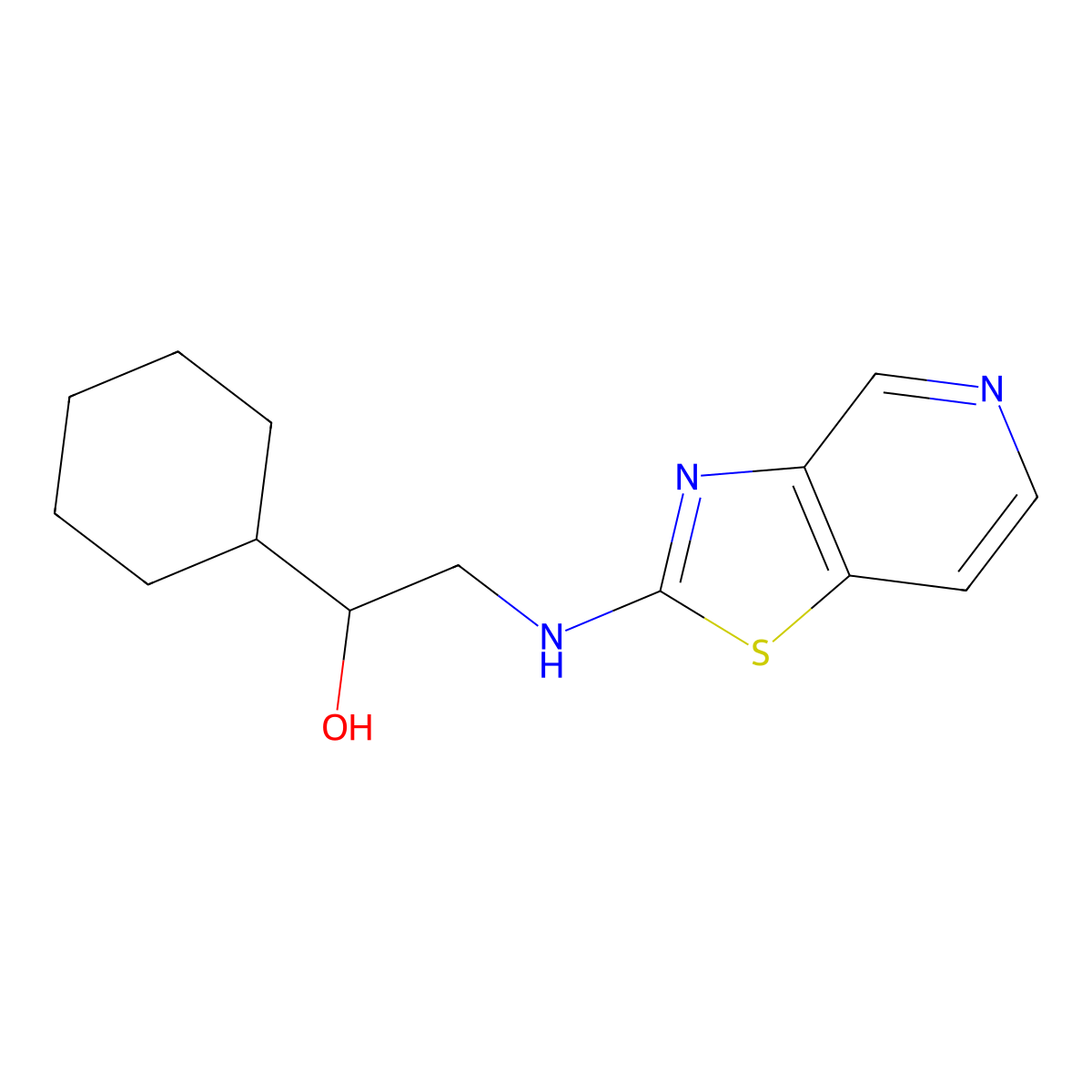 1-Cyclohexyl-2-({[1,3]thiazolo[4,5-c]pyridin-2-yl}amino)ethan-1-ol molecular structure, CAS 2640842-81-3
