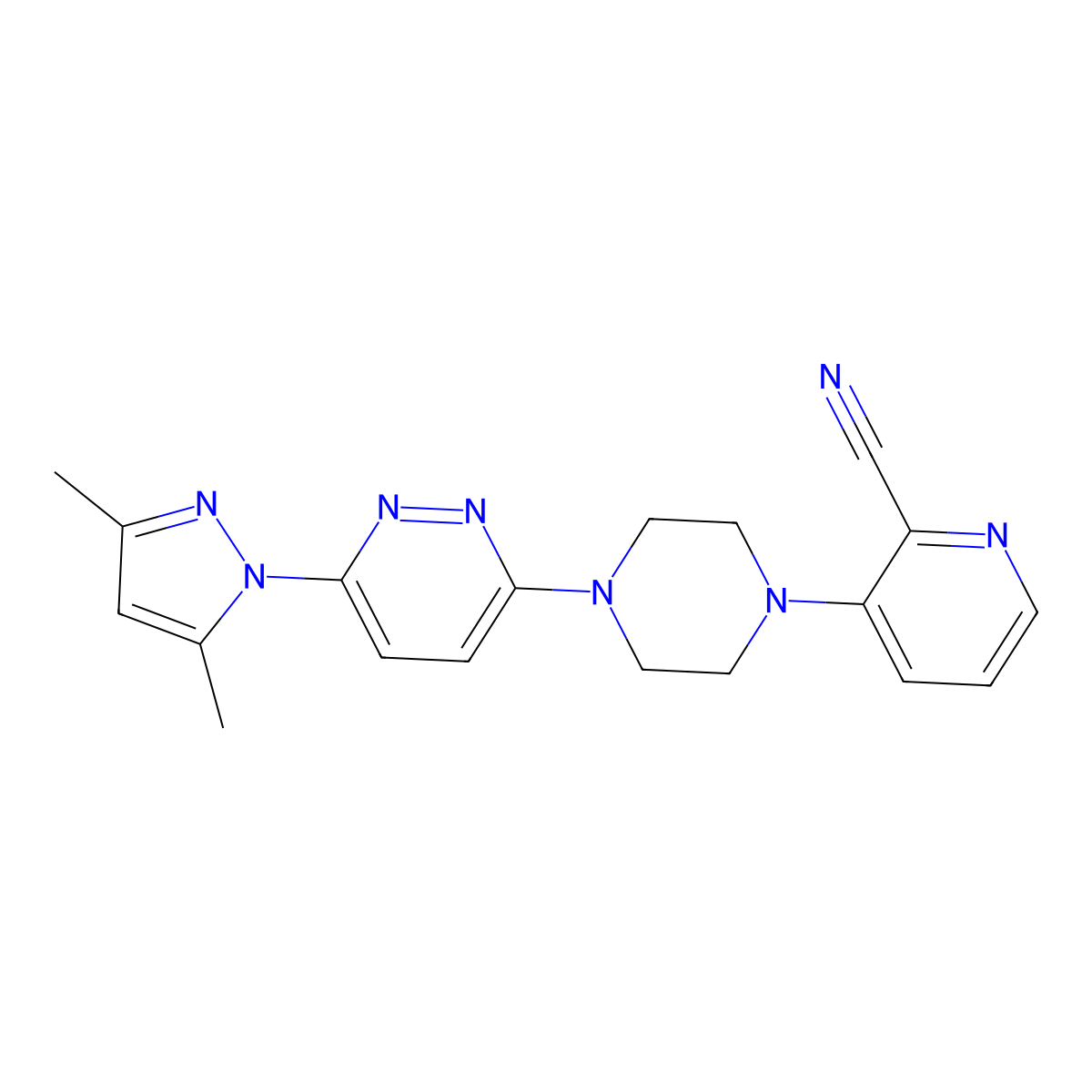 3-{4-[6-(3,5-dimethyl-1H-pyrazol-1-yl)pyridazin-3-yl]piperazin-1-yl}pyridine-2-carbonitrile molecular structure, CAS 2640842-82-4