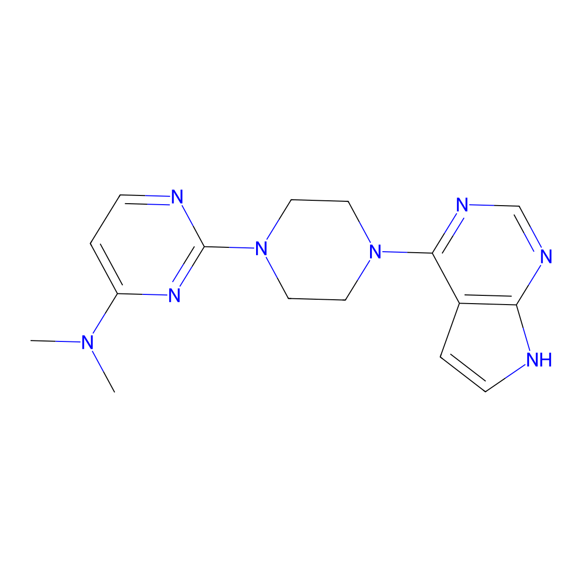 N,N-dimethyl-2-(4-{7H-pyrrolo[2,3-d]pyrimidin-4-yl}piperazin-1-yl)pyrimidin-4-amine molecular structure, CAS 2640842-83-5
