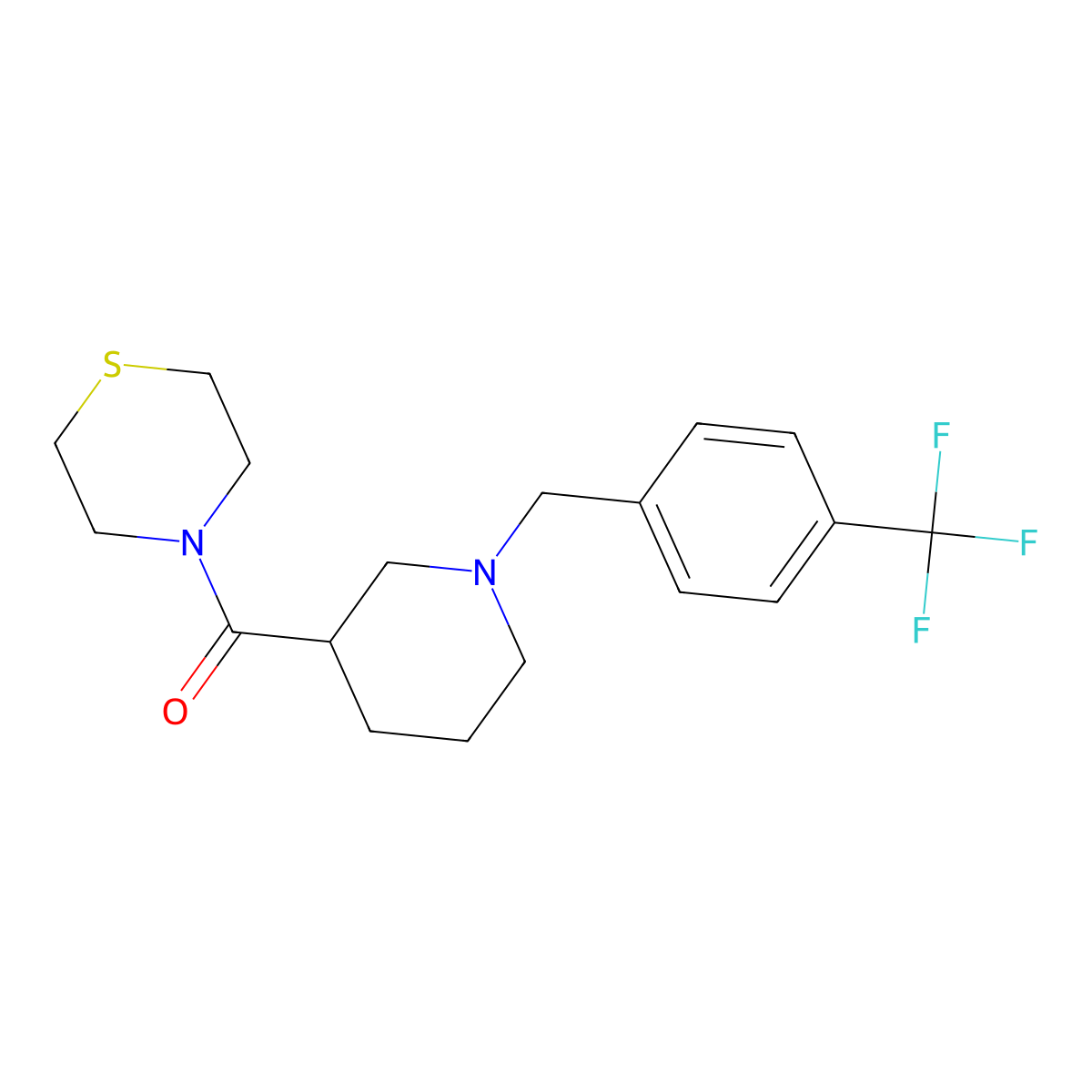 4-(1-{[4-(Trifluoromethyl)phenyl]methyl}piperidine-3-carbonyl)thiomorpholine molecular structure, CAS 2640842-84-6
