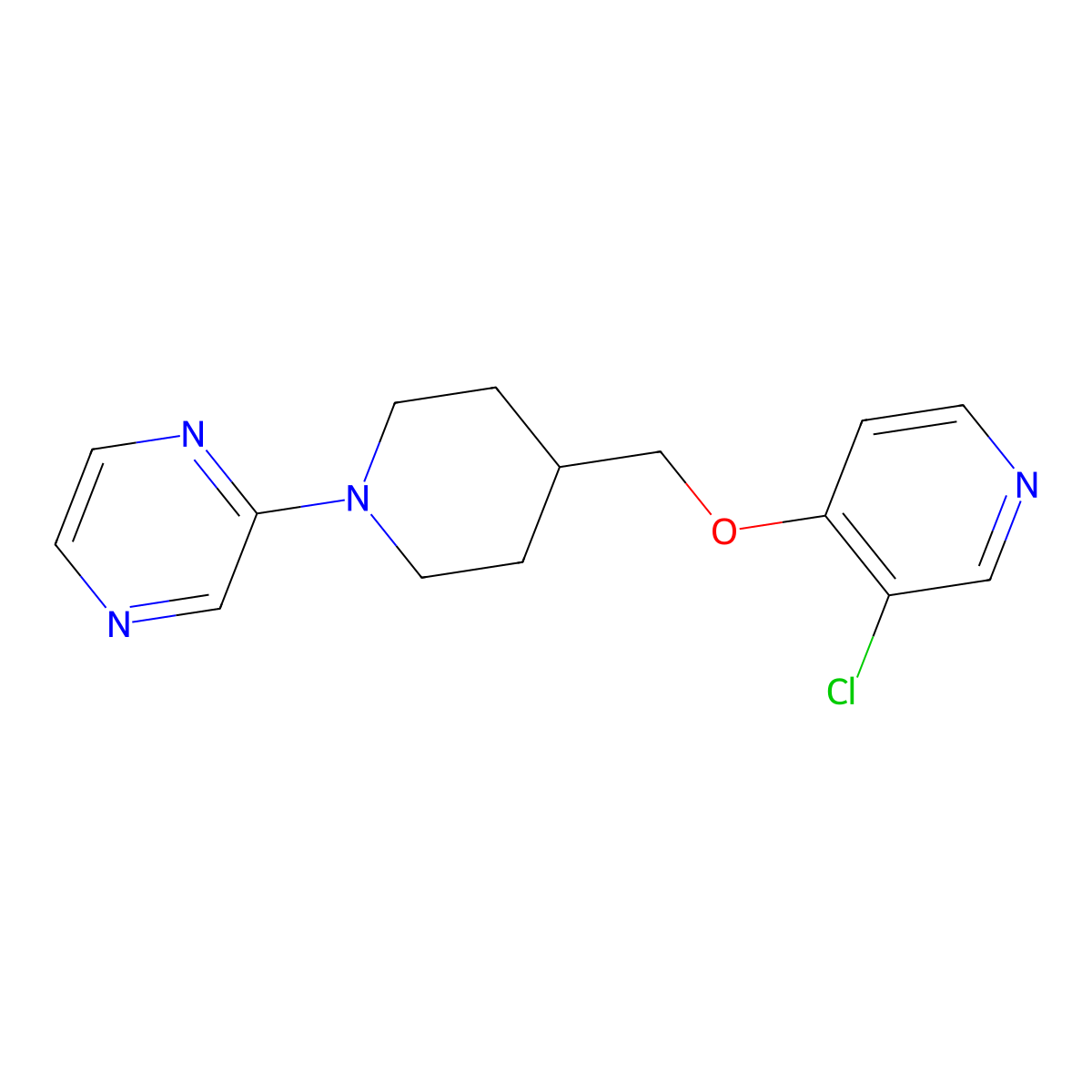 2-(4-{[(3-Chloropyridin-4-yl)oxy]methyl}piperidin-1-yl)pyrazine molecular structure, CAS 2640842-86-8