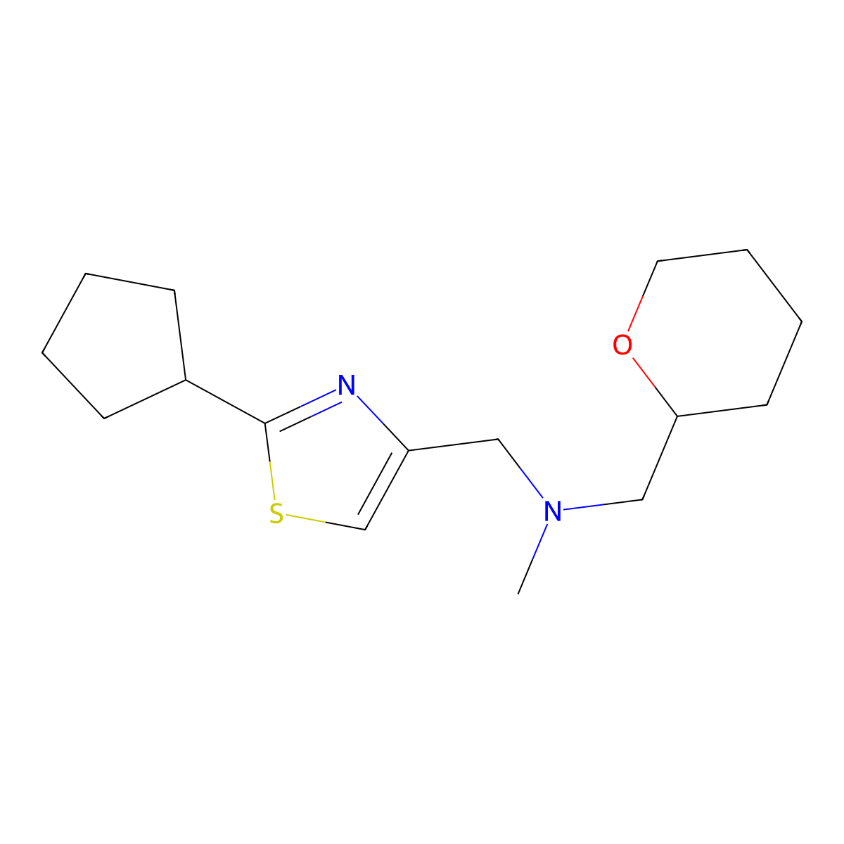 [(2-Cyclopentyl-1,3-thiazol-4-yl)methyl](methyl)[(oxan-2-yl)methyl]amine molecular structure, CAS 2640842-87-9