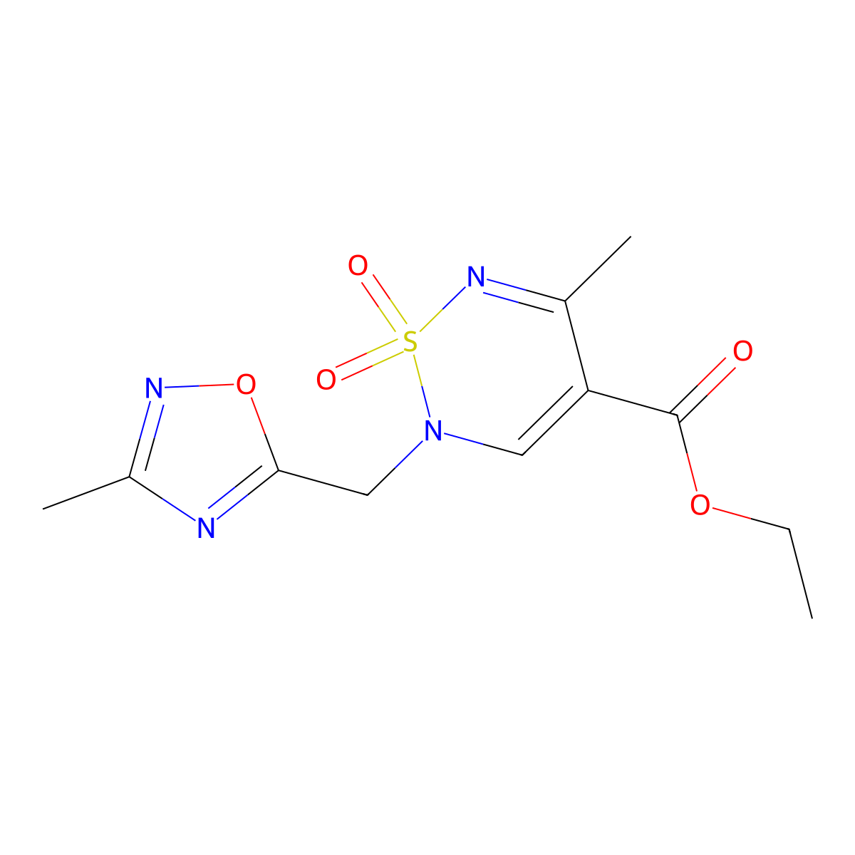 ethyl 5-methyl-2-[(3-methyl-1,2,4-oxadiazol-5-yl)methyl]-1,1-dioxo-2H-1lambda6,2,6-thiadiazine-4-carboxylate molecular structure, CAS 2640842-88-0