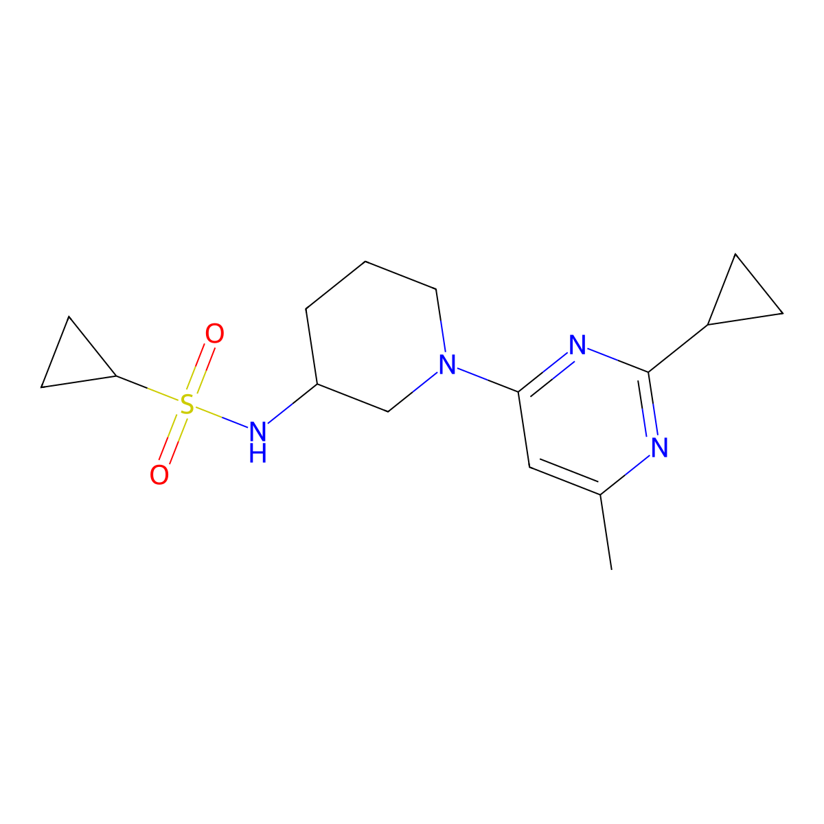 N-[1-(2-cyclopropyl-6-methylpyrimidin-4-yl)piperidin-3-yl]cyclopropanesulfonamide molecular structure, CAS 2640842-90-4