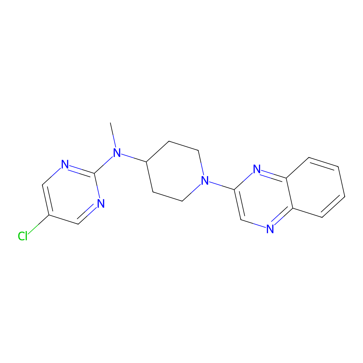 5-chloro-N-methyl-N-[1-(quinoxalin-2-yl)piperidin-4-yl]pyrimidin-2-amine molecular structure, CAS 2640842-91-5