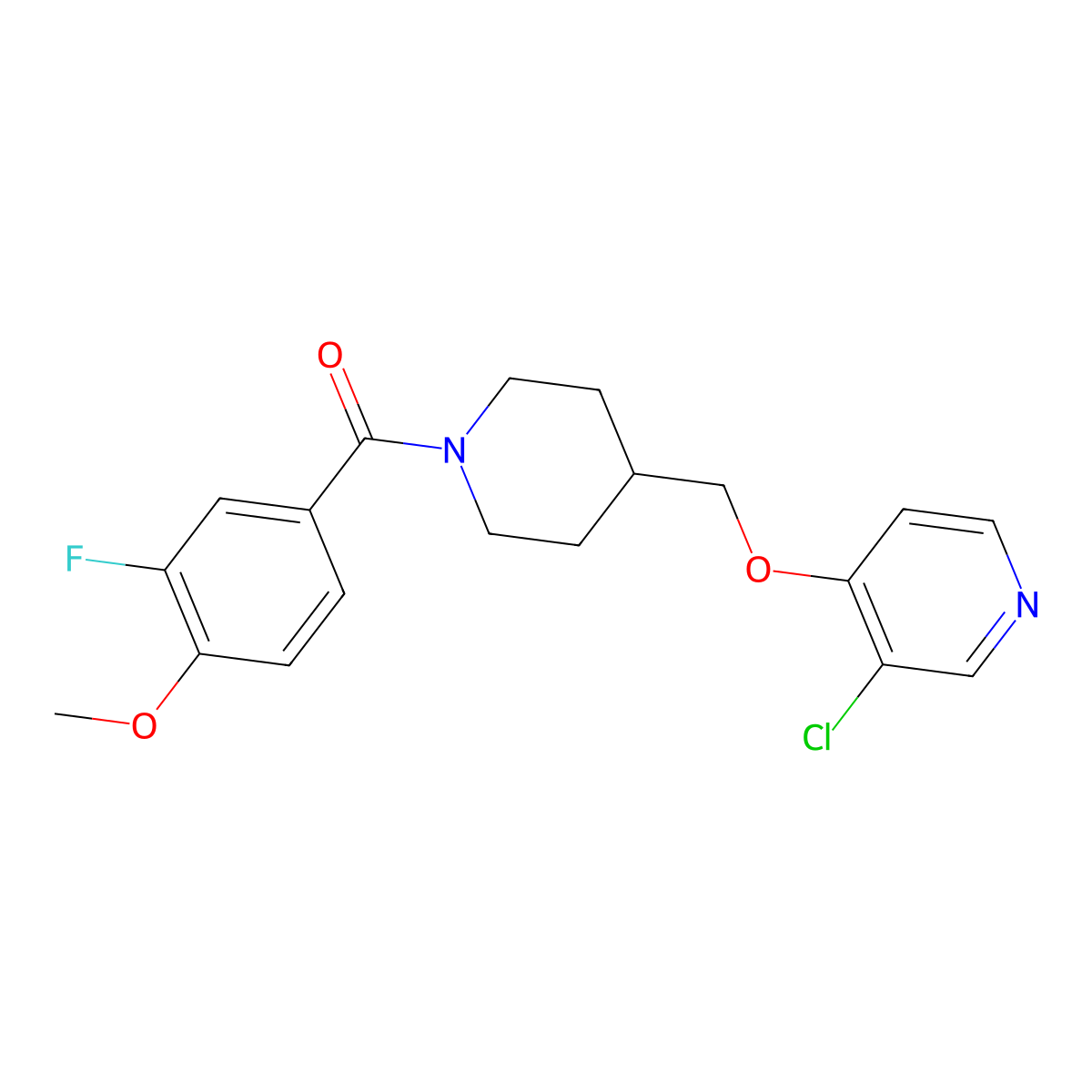 3-Chloro-4-{[1-(3-fluoro-4-methoxybenzoyl)piperidin-4-yl]methoxy}pyridine molecular structure, CAS 2640842-92-6