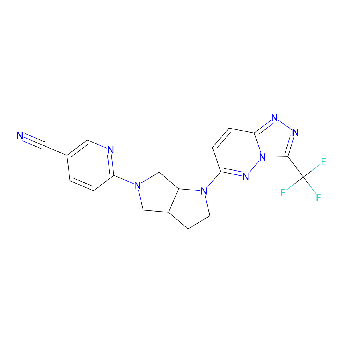 6-{1-[3-(Trifluoromethyl)-[1,2,4]triazolo[4,3-b]pyridazin-6-yl]-octahydropyrrolo[2,3-c]pyrrol-5-yl}pyridine-3-carbonitrile molecular structure, CAS 2640842-96-0