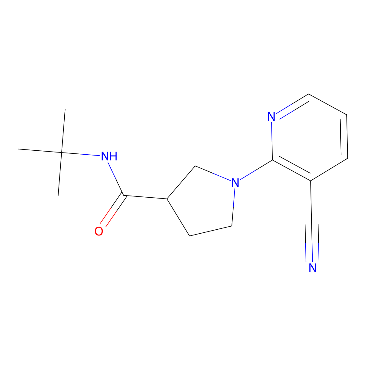 N-tert-butyl-1-(3-cyanopyridin-2-yl)pyrrolidine-3-carboxamide molecular structure, CAS 2640842-99-3