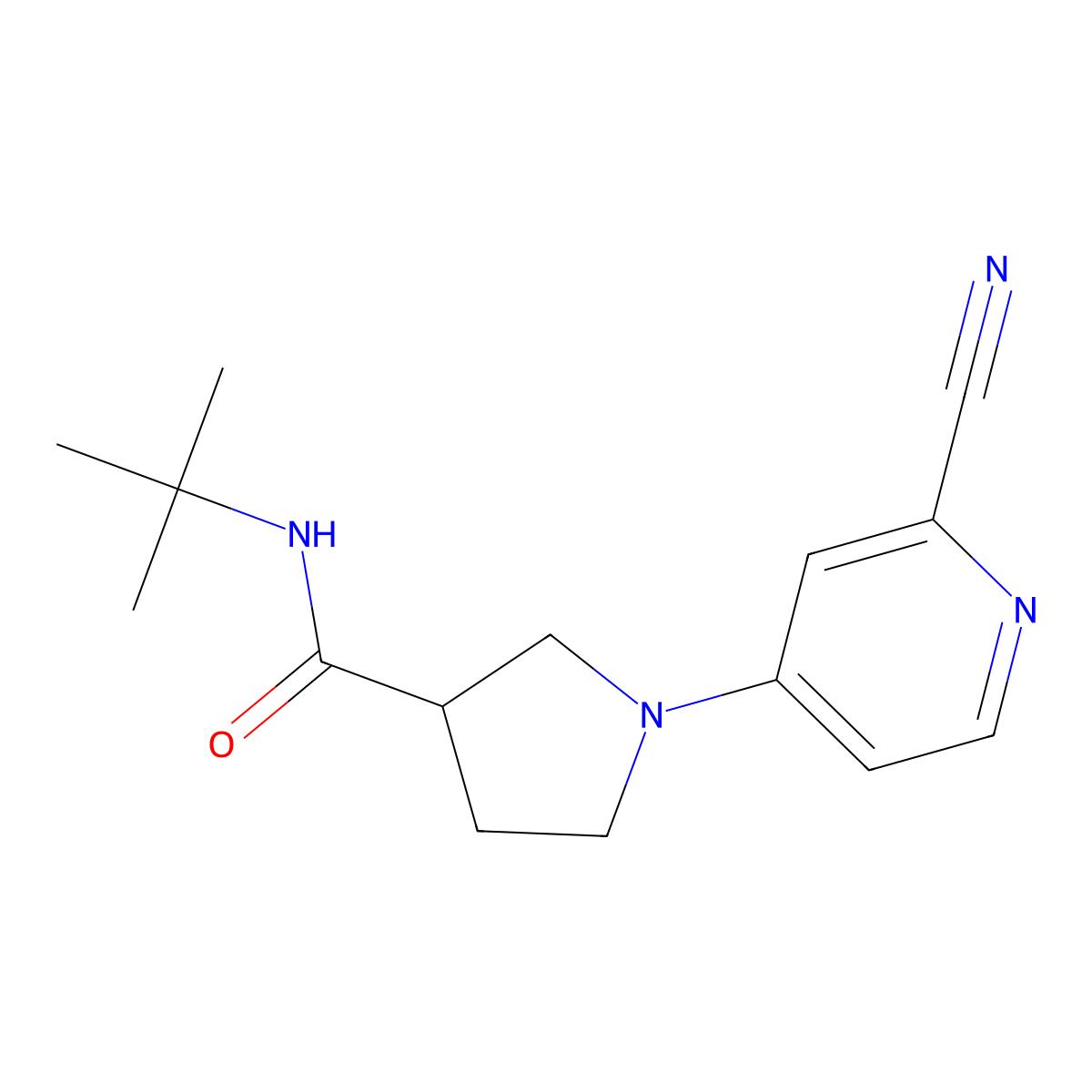 N-tert-butyl-1-(2-cyanopyridin-4-yl)pyrrolidine-3-carboxamide molecular structure, CAS 2640843-00-9