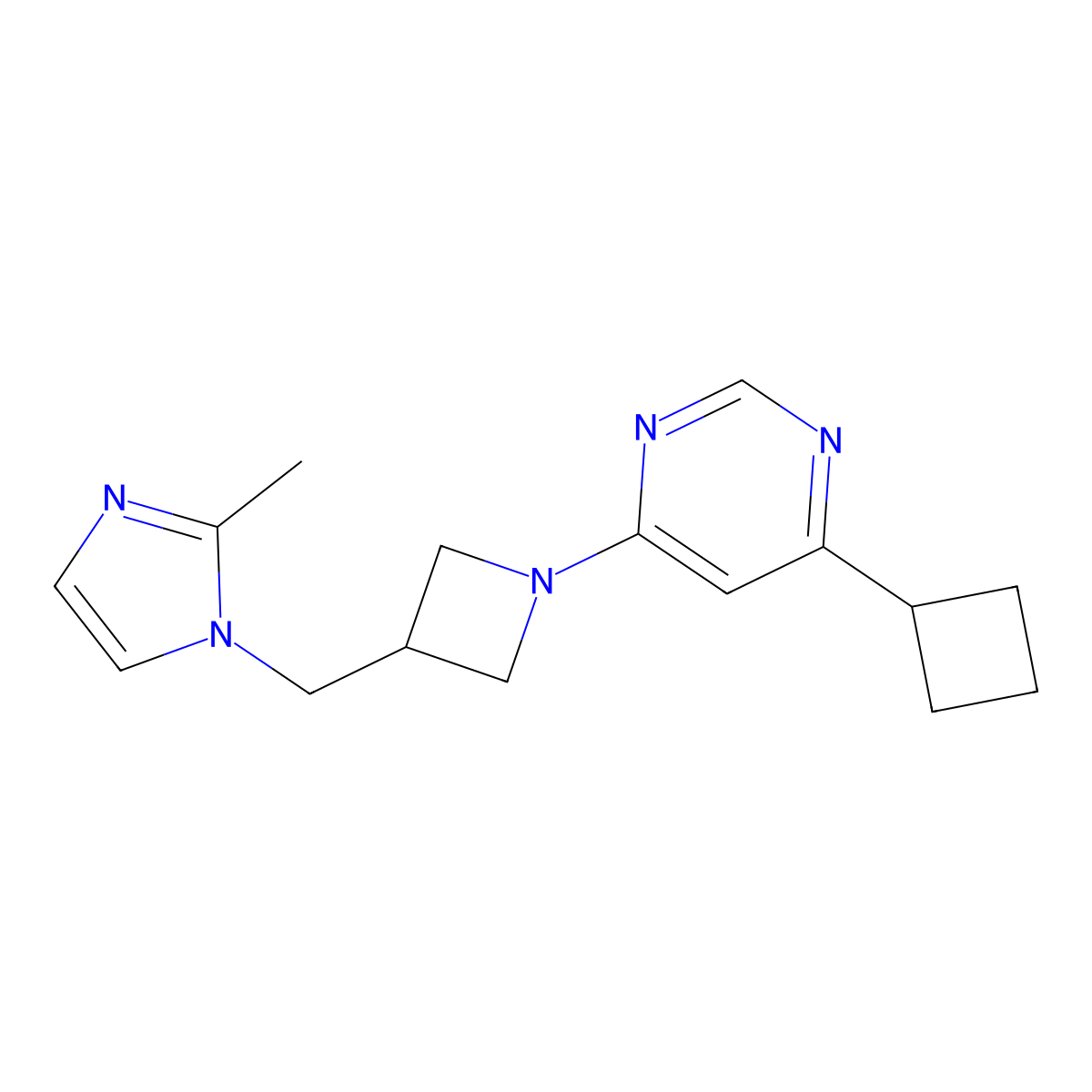 4-cyclobutyl-6-{3-[(2-methyl-1H-imidazol-1-yl)methyl]azetidin-1-yl}pyrimidine molecular structure, CAS 2640843-01-0