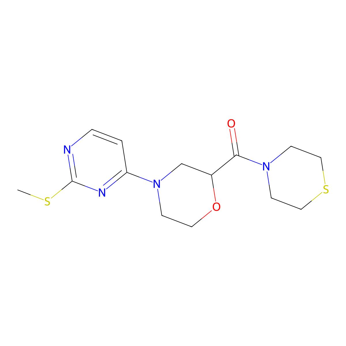 4-[2-(Methylsulfanyl)pyrimidin-4-yl]-2-(thiomorpholine-4-carbonyl)morpholine molecular structure, CAS 2640843-02-1