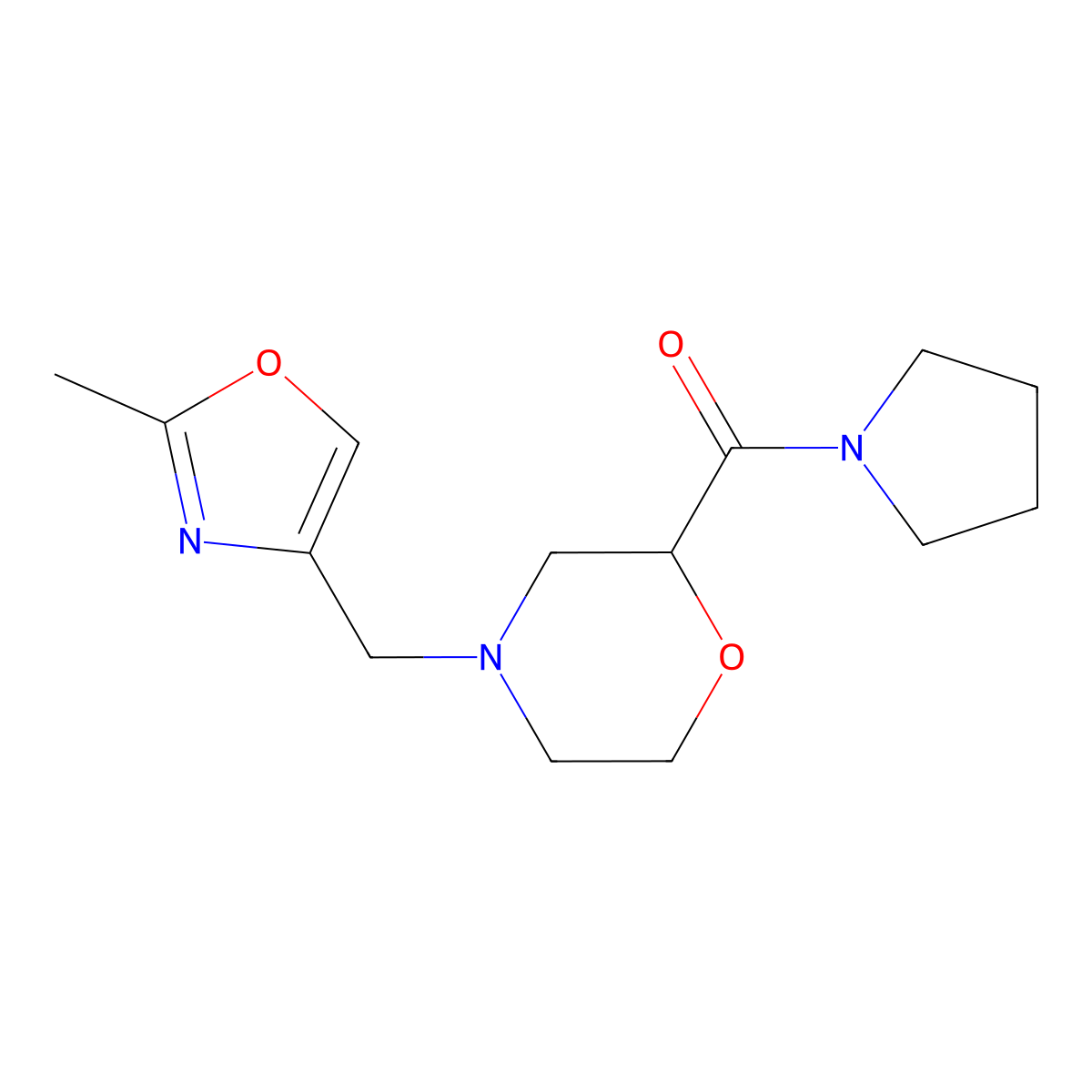 4-[(2-Methyl-1,3-oxazol-4-yl)methyl]-2-(pyrrolidine-1-carbonyl)morpholine molecular structure, CAS 2640843-04-3