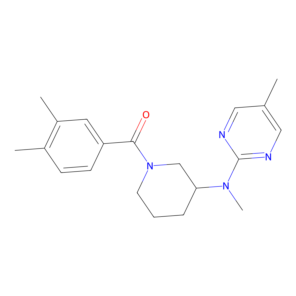 N-[1-(3,4-dimethylbenzoyl)piperidin-3-yl]-N,5-dimethylpyrimidin-2-amine molecular structure, CAS 2640843-05-4