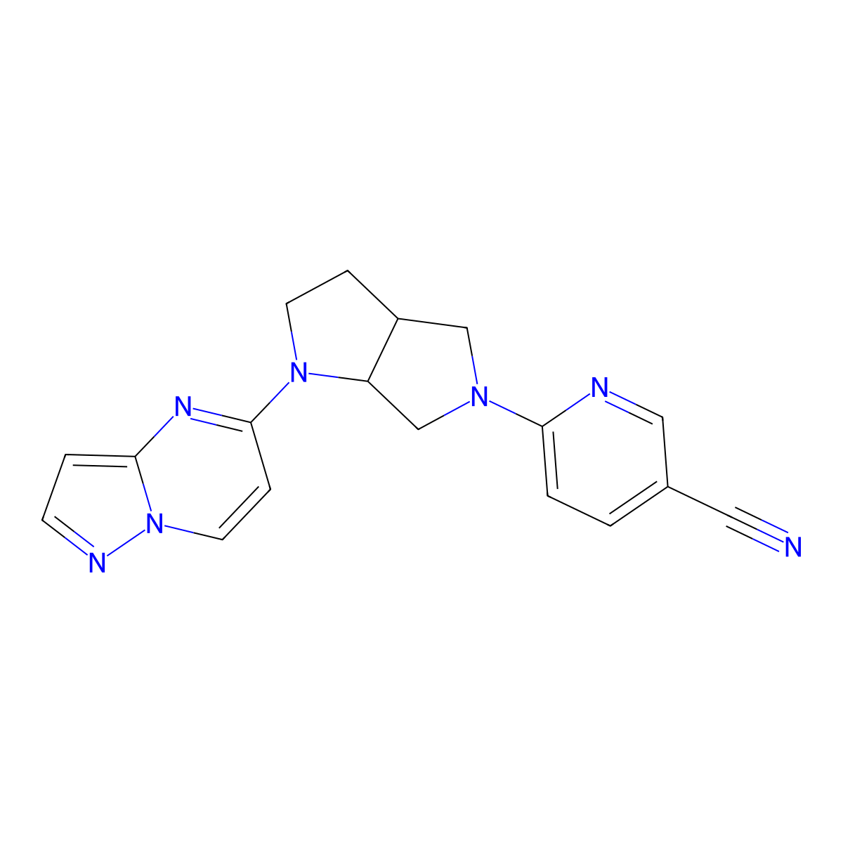 6-(1-{Pyrazolo[1,5-a]pyrimidin-5-yl}-octahydropyrrolo[2,3-c]pyrrol-5-yl)pyridine-3-carbonitrile molecular structure, CAS 2640843-06-5