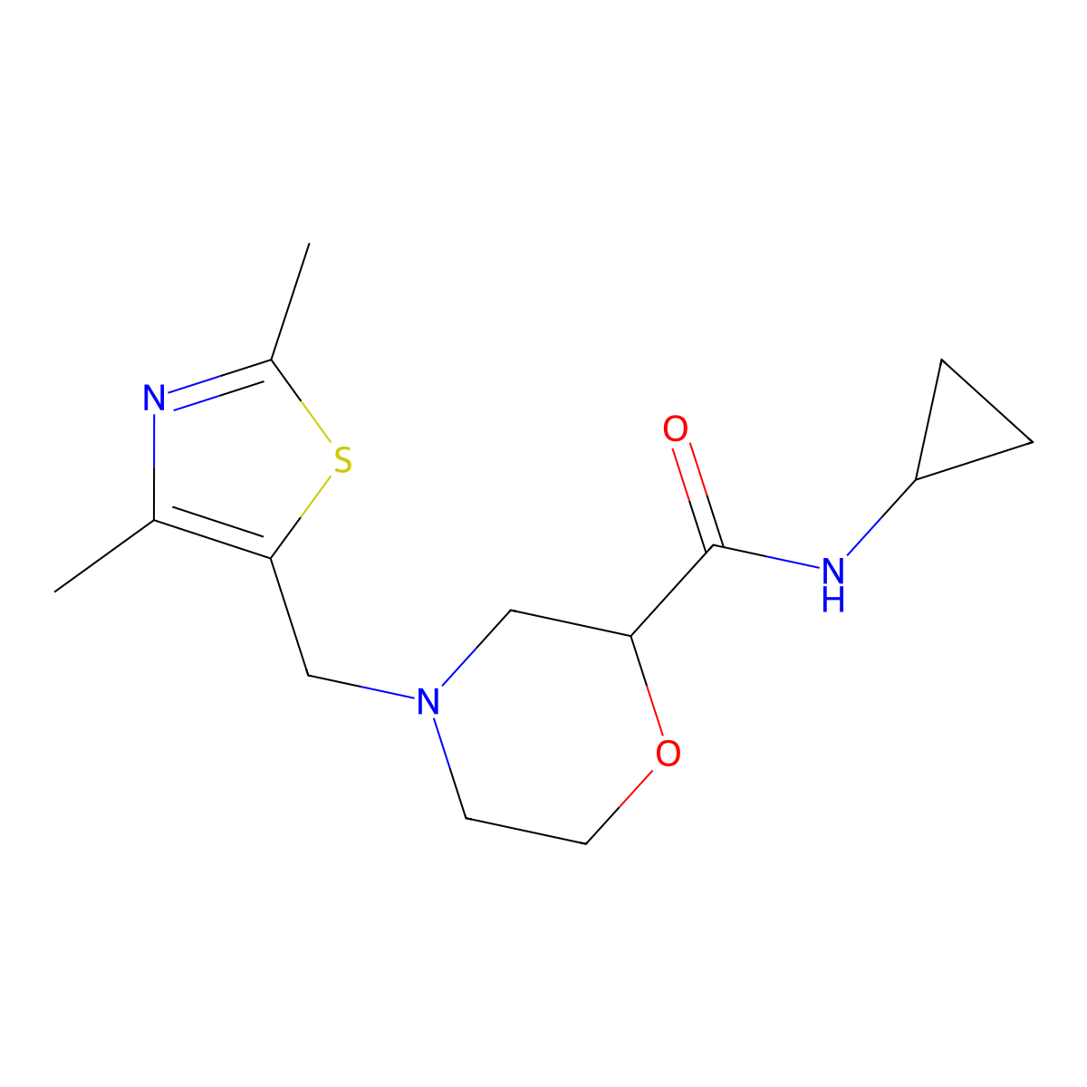 N-cyclopropyl-4-[(2,4-dimethyl-1,3-thiazol-5-yl)methyl]morpholine-2-carboxamide molecular structure, CAS 2640843-10-1