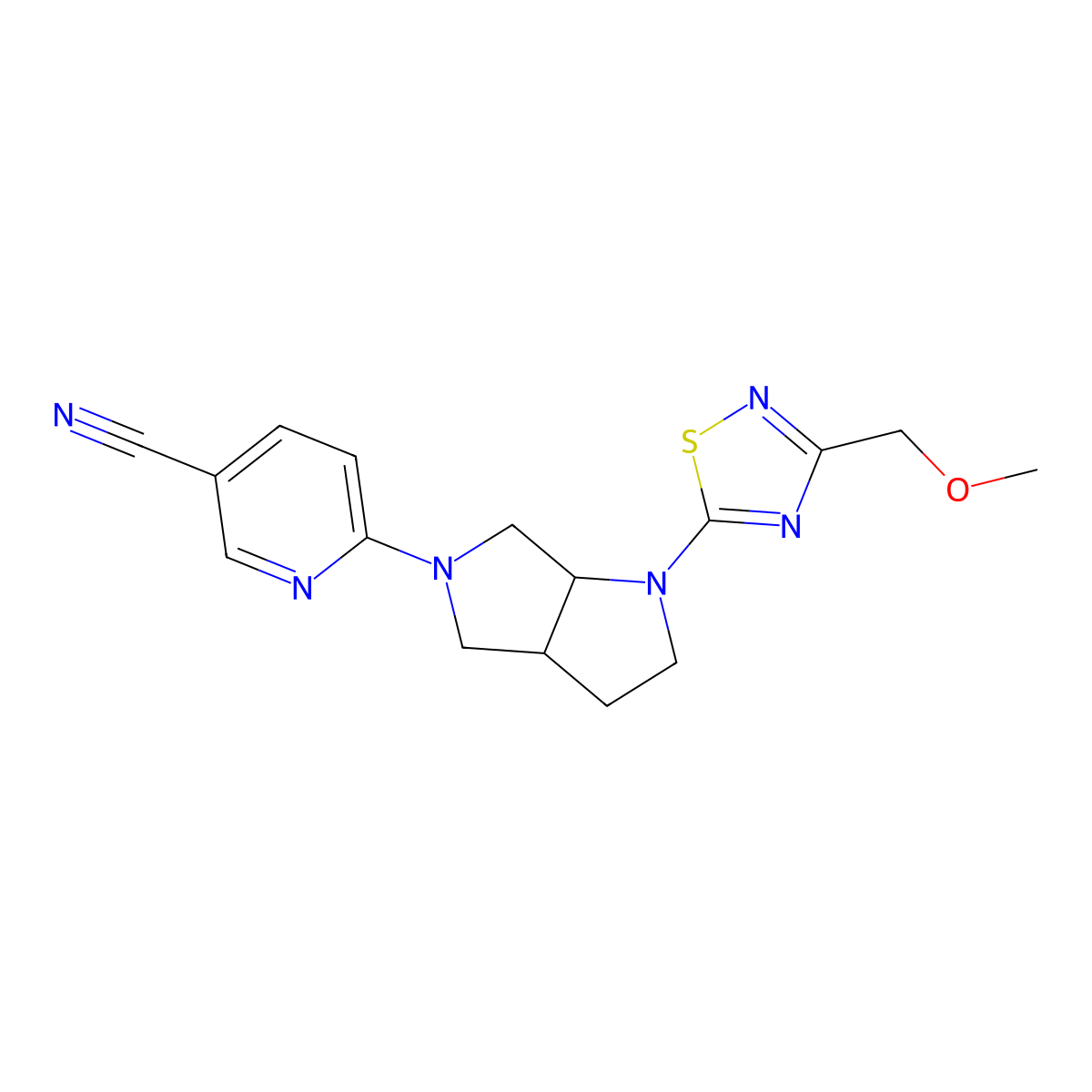6-{1-[3-(Methoxymethyl)-1,2,4-thiadiazol-5-yl]-octahydropyrrolo[2,3-c]pyrrol-5-yl}pyridine-3-carbonitrile molecular structure, CAS 2640843-11-2