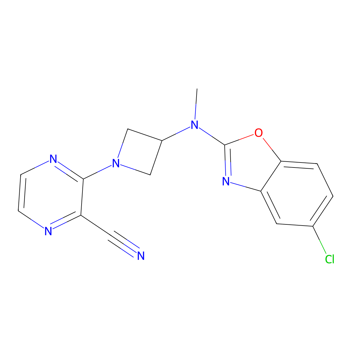 3-{3-[(5-Chloro-1,3-benzoxazol-2-yl)(methyl)amino]azetidin-1-yl}pyrazine-2-carbonitrile molecular structure, CAS 2640843-16-7