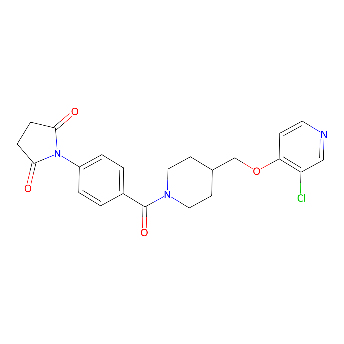 1-[4-(4-{[(3-Chloropyridin-4-yl)oxy]methyl}piperidine-1-carbonyl)phenyl]pyrrolidine-2,5-dione molecular structure, CAS 2640843-18-9