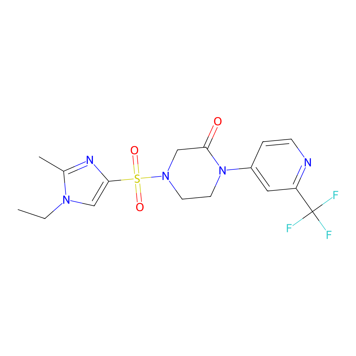 4-[(1-ethyl-2-methyl-1H-imidazol-4-yl)sulfonyl]-1-[2-(trifluoromethyl)pyridin-4-yl]piperazin-2-one molecular structure, CAS 2640843-21-4