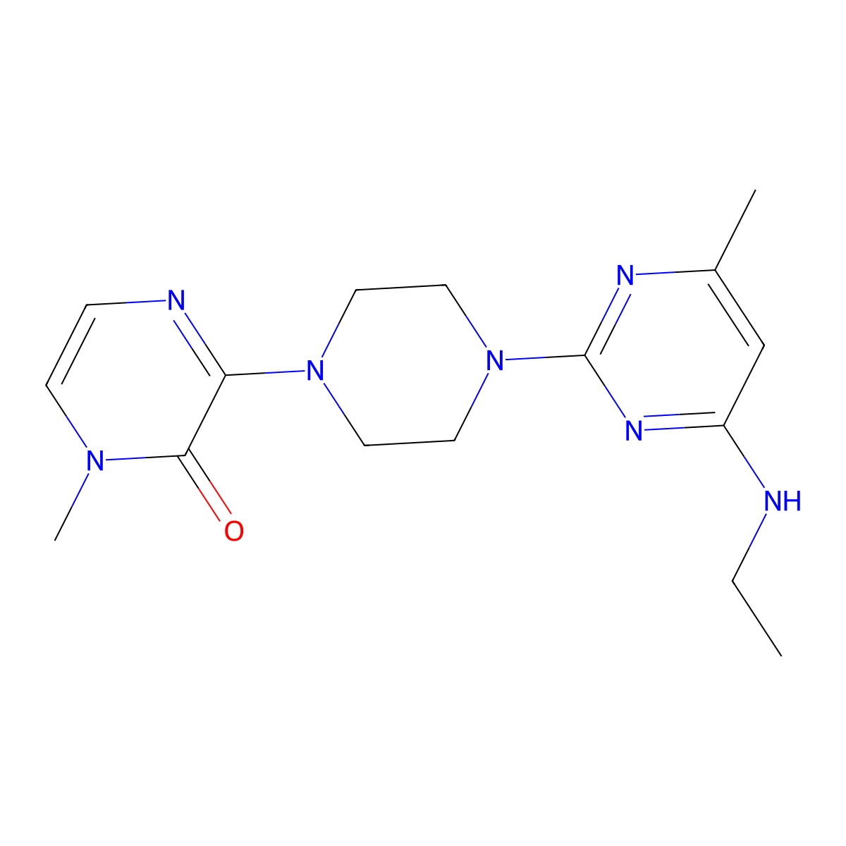 3-{4-[4-(Ethylamino)-6-methylpyrimidin-2-yl]piperazin-1-yl}-1-methyl-1,2-dihydropyrazin-2-one molecular structure, CAS 2640843-25-8