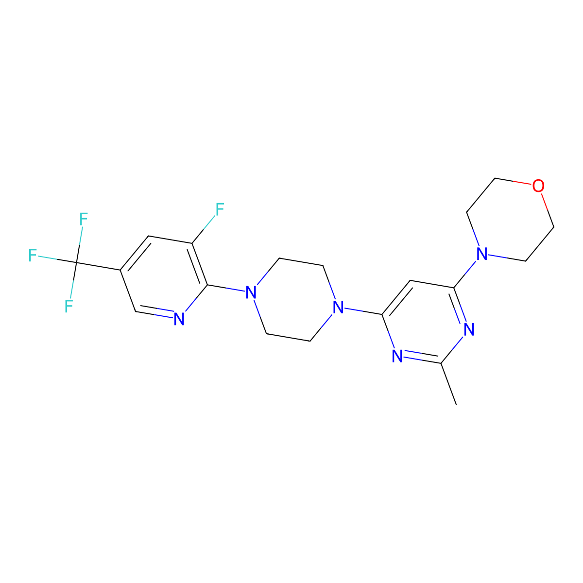 4-(6-{4-[3-Fluoro-5-(trifluoromethyl)pyridin-2-yl]piperazin-1-yl}-2-methylpyrimidin-4-yl)morpholine molecular structure, CAS 2640843-27-0