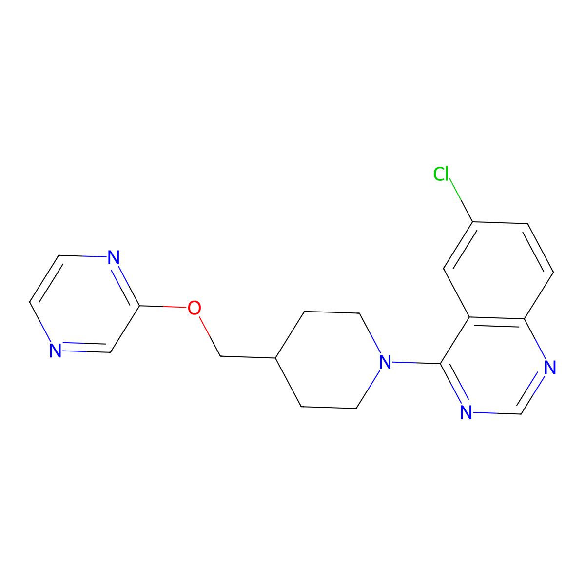 6-Chloro-4-{4-[(pyrazin-2-yloxy)methyl]piperidin-1-yl}quinazoline molecular structure, CAS 2640843-36-1
