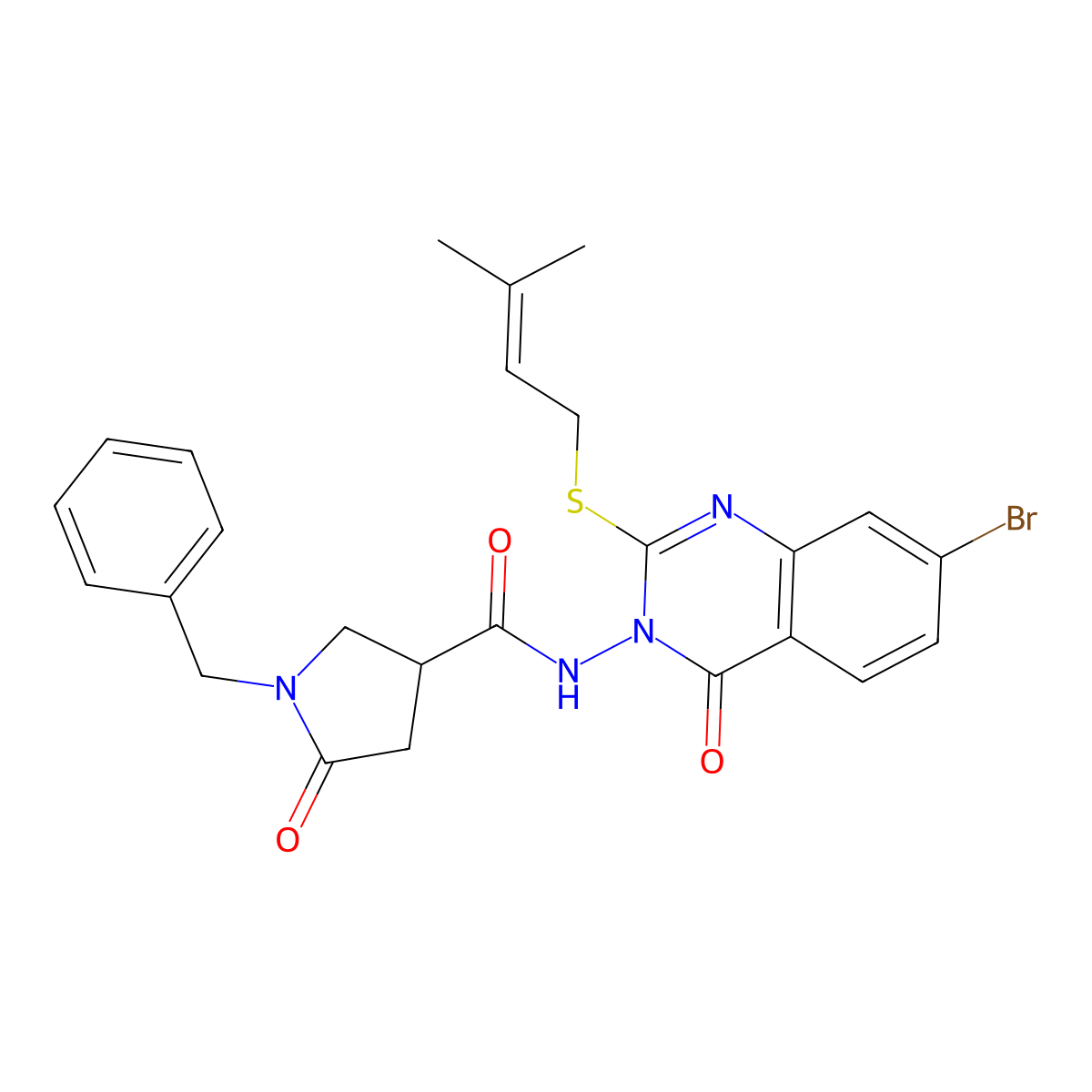 1-benzyl-N-{7-bromo-2-[(3-methylbut-2-en-1-yl)sulfanyl]-4-oxo-3,4-dihydroquinazolin-3-yl}-5-oxopyrrolidine-3-carboxamide molecular structure, CAS 2640843-37-2