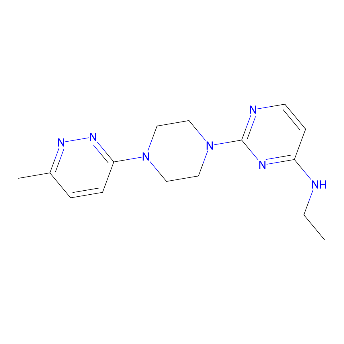 N-ethyl-2-[4-(6-methylpyridazin-3-yl)piperazin-1-yl]pyrimidin-4-amine molecular structure, CAS 2640843-40-7