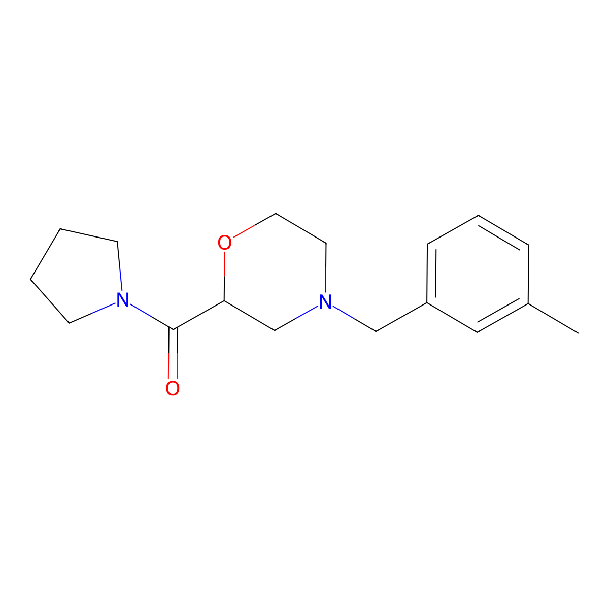 4-[(3-Methylphenyl)methyl]-2-(pyrrolidine-1-carbonyl)morpholine molecular structure, CAS 2640843-42-9
