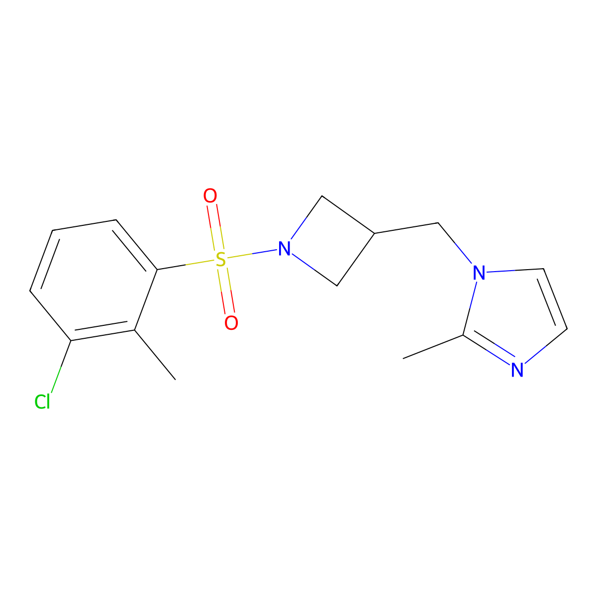 1-{[1-(3-chloro-2-methylbenzenesulfonyl)azetidin-3-yl]methyl}-2-methyl-1H-imidazole molecular structure, CAS 2640843-44-1