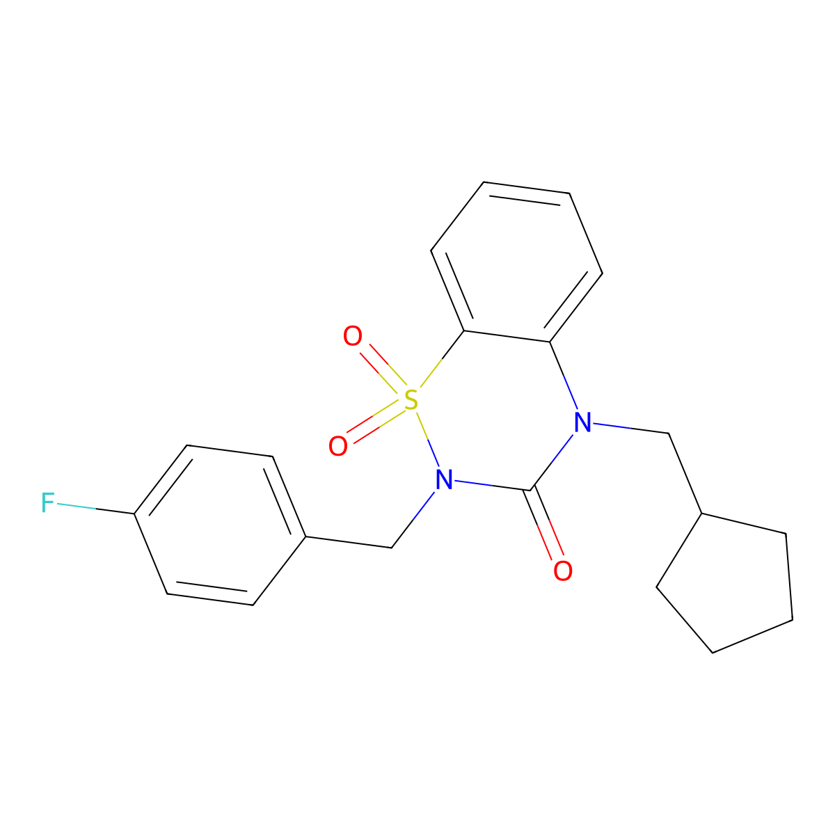 4-(Cyclopentylmethyl)-2-[(4-fluorophenyl)methyl]-1,1-dioxo-1lambda6,2,4-benzothiadiazin-3-one molecular structure, CAS 2640843-47-4