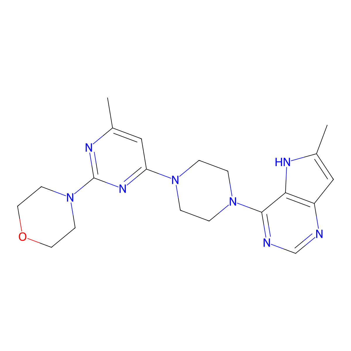 4-[4-methyl-6-(4-{6-methyl-5H-pyrrolo[3,2-d]pyrimidin-4-yl}piperazin-1-yl)pyrimidin-2-yl]morpholine molecular structure, CAS 2640843-49-6