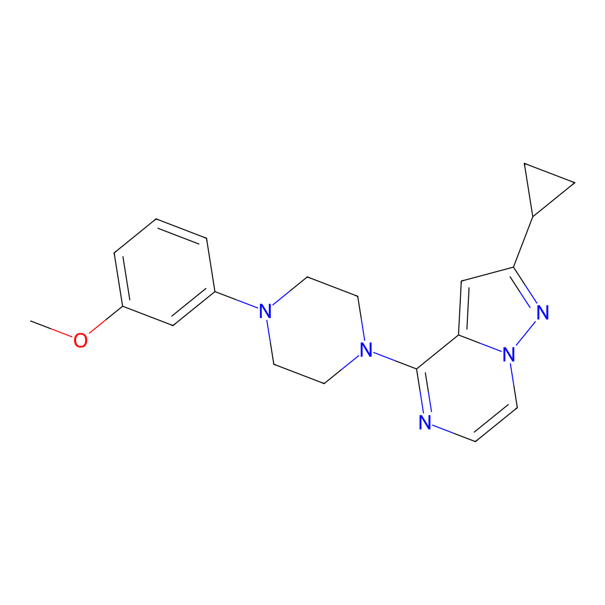1-{2-Cyclopropylpyrazolo[1,5-a]pyrazin-4-yl}-4-(3-methoxyphenyl)piperazine molecular structure, CAS 2640843-51-0