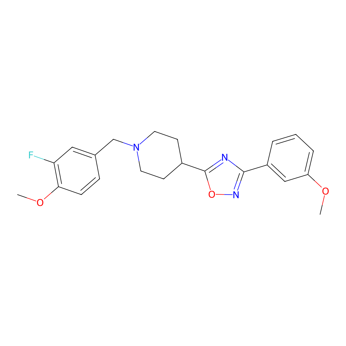 1-[(3-Fluoro-4-methoxyphenyl)methyl]-4-[3-(3-methoxyphenyl)-1,2,4-oxadiazol-5-yl]piperidine molecular structure, CAS 2640843-53-2