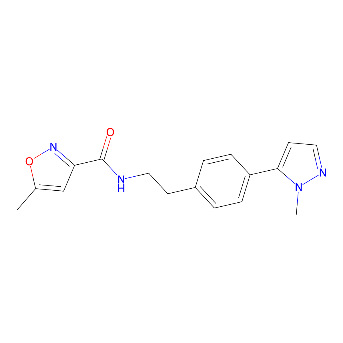 5-methyl-N-{2-[4-(1-methyl-1H-pyrazol-5-yl)phenyl]ethyl}-1,2-oxazole-3-carboxamide molecular structure, CAS 2640843-56-5