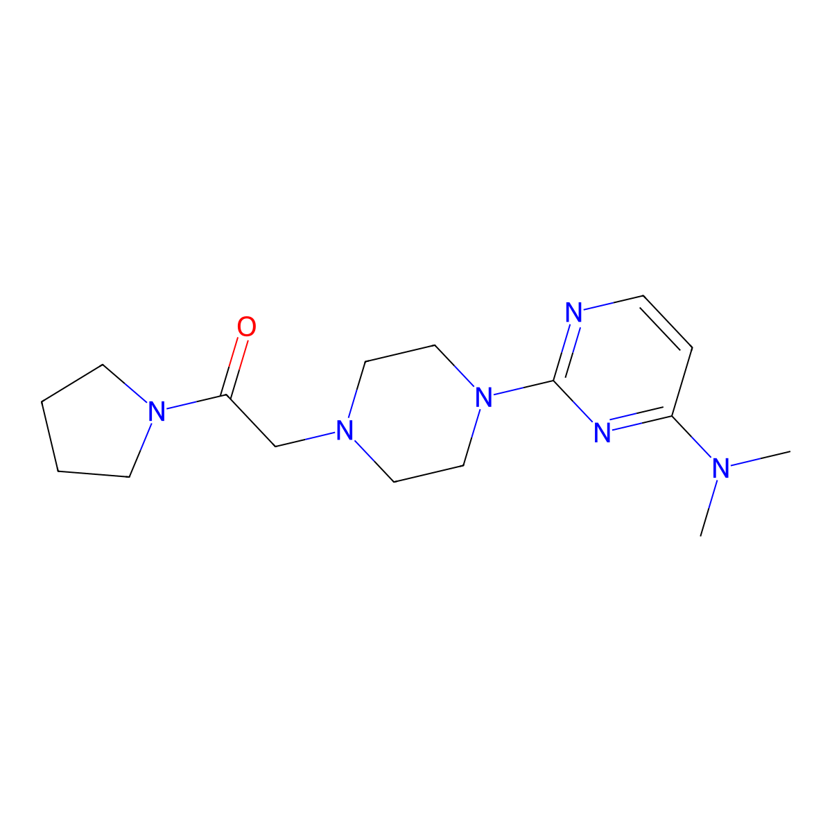 2-{4-[4-(Dimethylamino)pyrimidin-2-yl]piperazin-1-yl}-1-(pyrrolidin-1-yl)ethan-1-one molecular structure, CAS 2640843-63-4