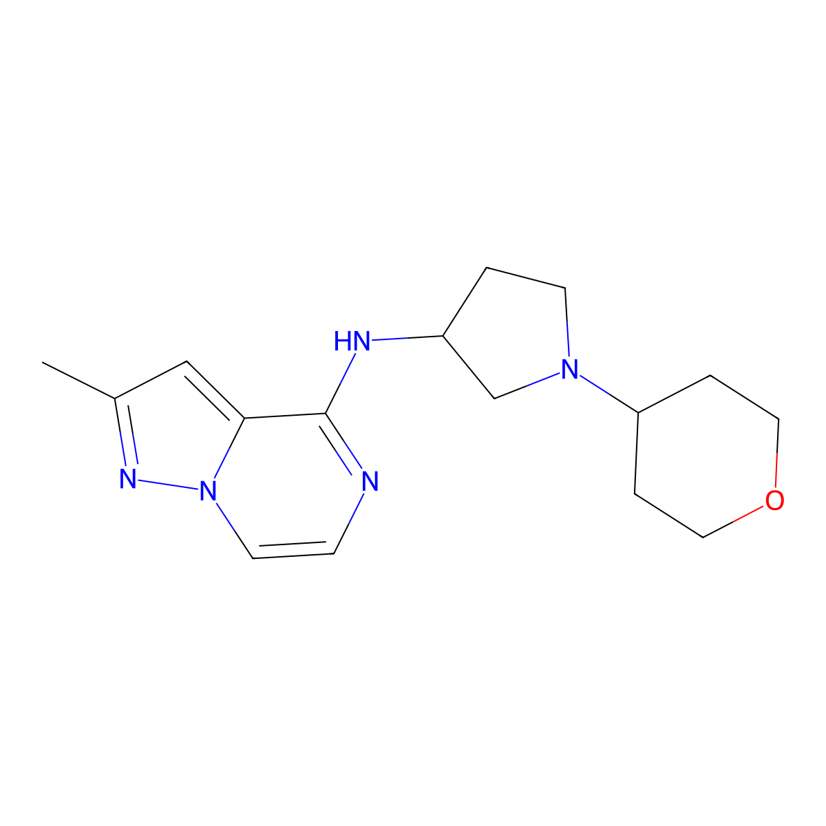 N-{2-methylpyrazolo[1,5-a]pyrazin-4-yl}-1-(oxan-4-yl)pyrrolidin-3-amine molecular structure, CAS 2640843-66-7