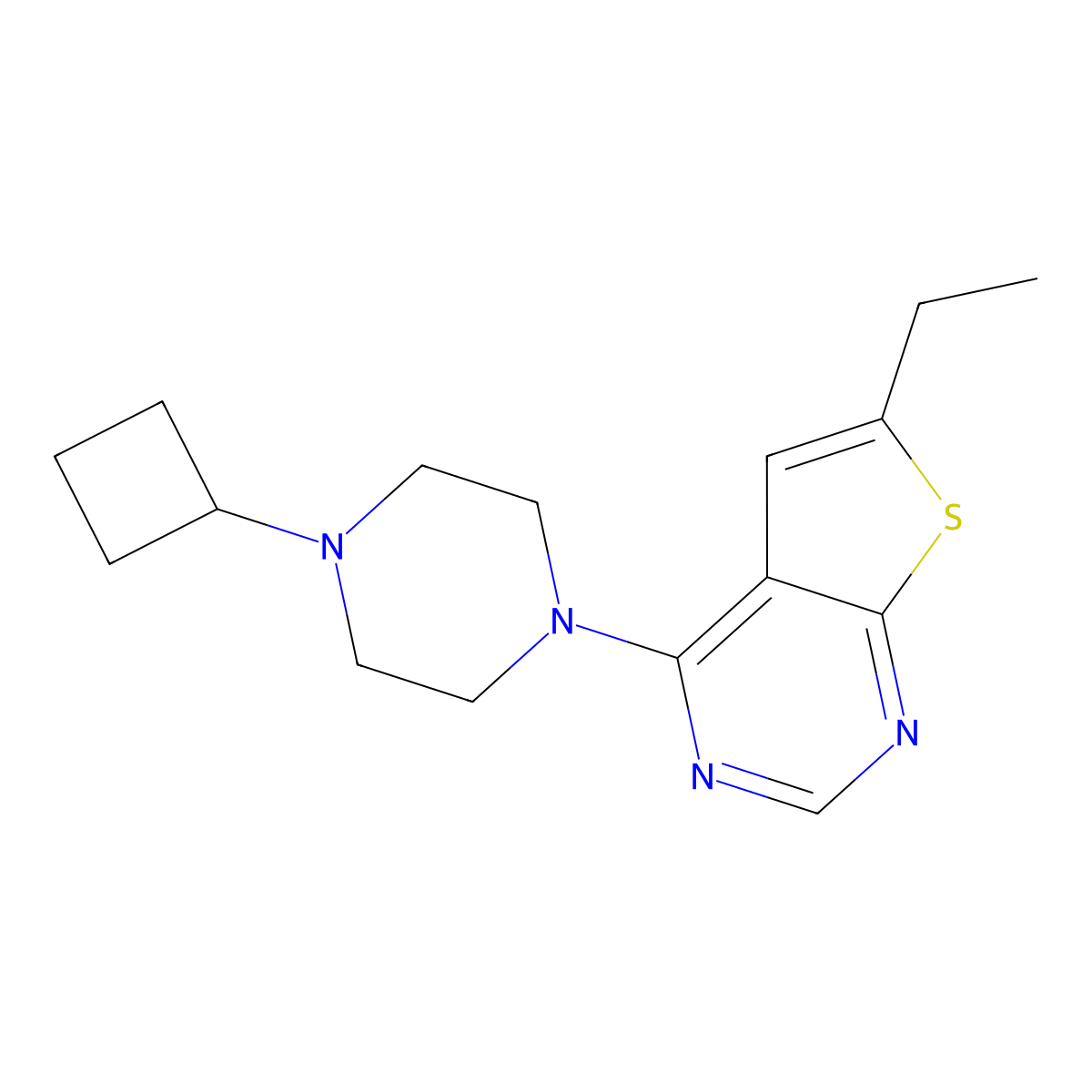 1-Cyclobutyl-4-{6-ethylthieno[2,3-d]pyrimidin-4-yl}piperazine molecular structure, CAS 2640843-71-4
