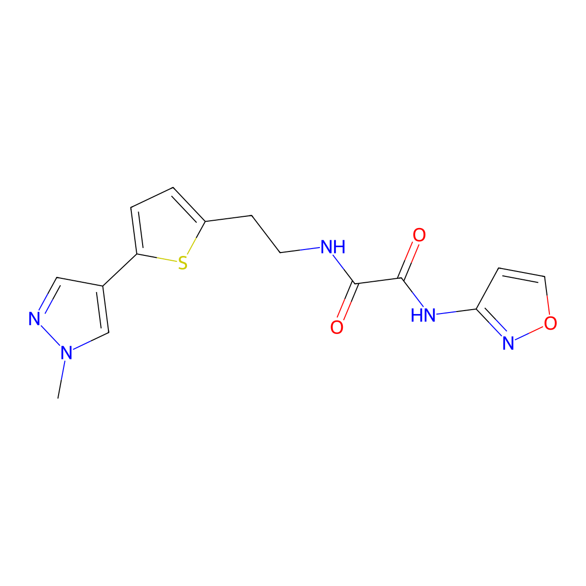 N-{2-[5-(1-methyl-1H-pyrazol-4-yl)thiophen-2-yl]ethyl}-N'-(1,2-oxazol-3-yl)ethanediamide molecular structure, CAS 2640843-75-8