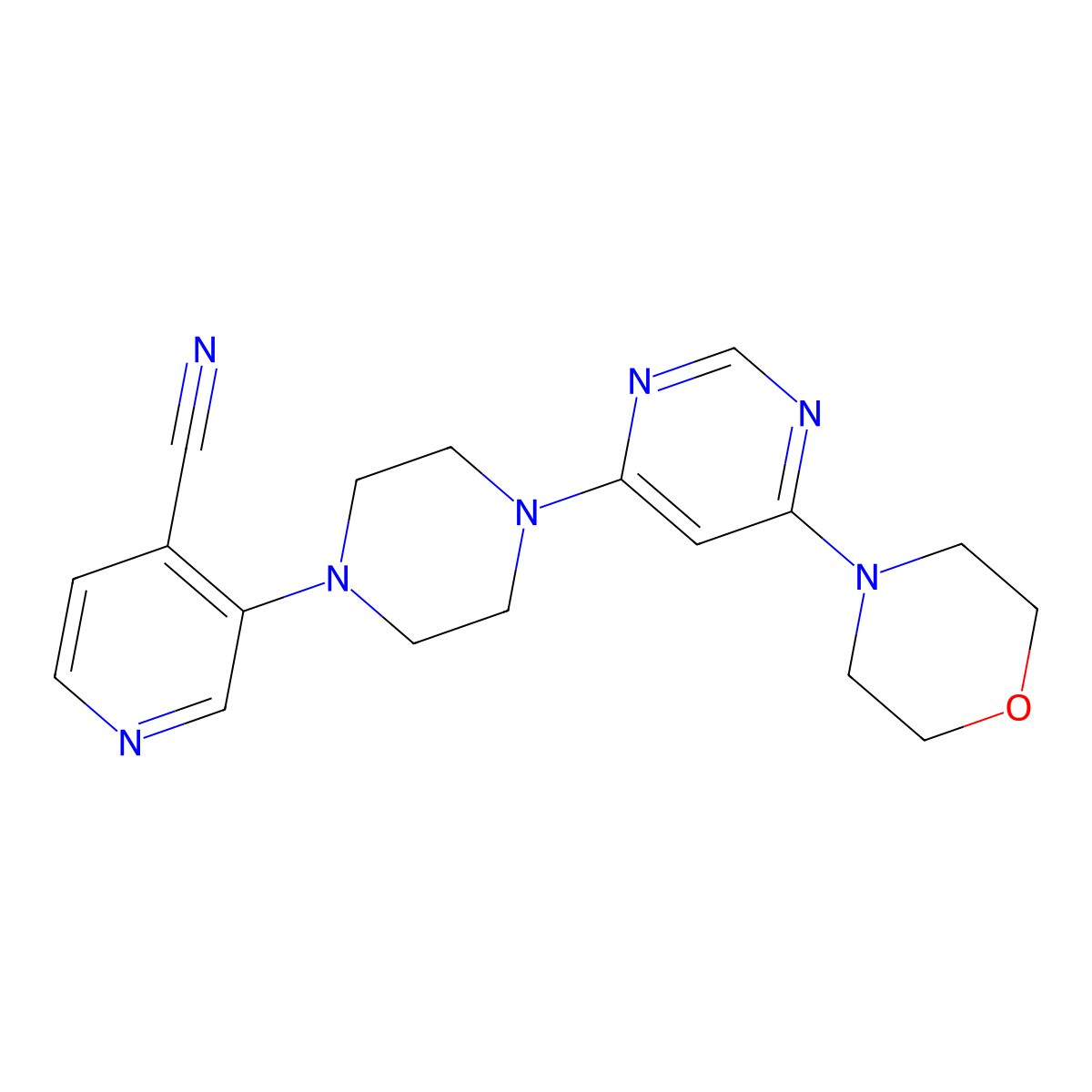 3-{4-[6-(Morpholin-4-yl)pyrimidin-4-yl]piperazin-1-yl}pyridine-4-carbonitrile molecular structure, CAS 2640843-76-9