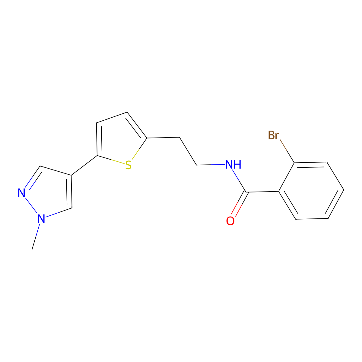 2-bromo-N-{2-[5-(1-methyl-1H-pyrazol-4-yl)thiophen-2-yl]ethyl}benzamide molecular structure, CAS 2640843-77-0