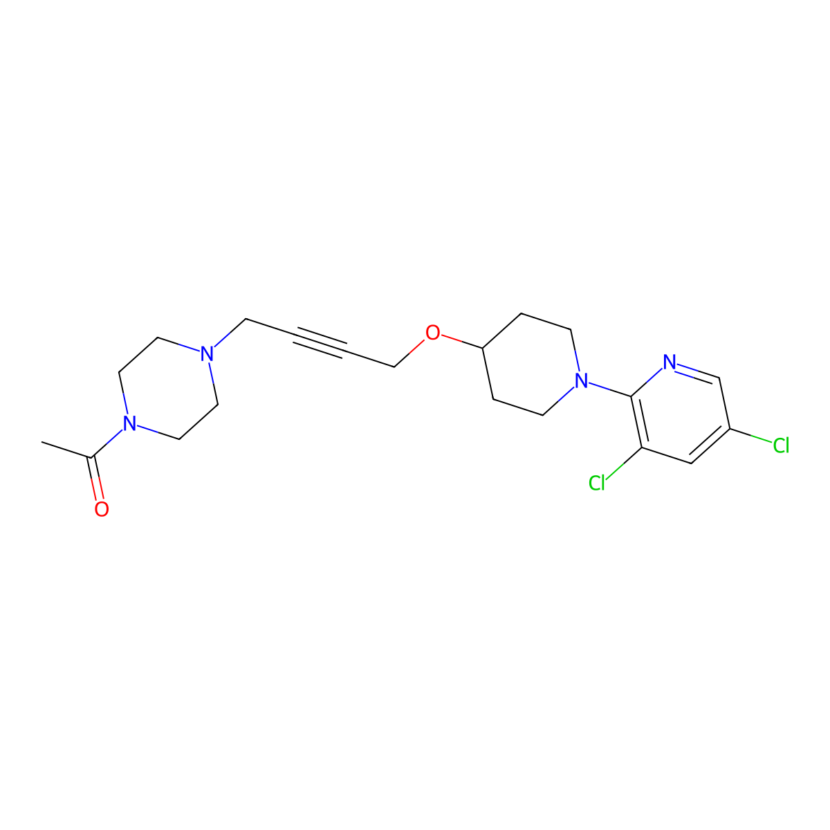 1-[4-(4-{[1-(3,5-Dichloropyridin-2-yl)piperidin-4-yl]oxy}but-2-yn-1-yl)piperazin-1-yl]ethan-1-one molecular structure, CAS 2640843-84-9