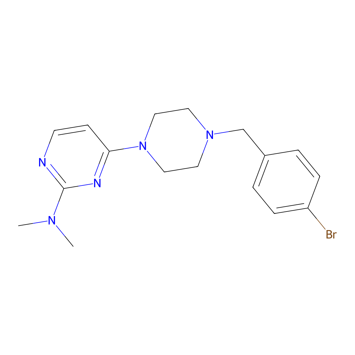 4-{4-[(4-bromophenyl)methyl]piperazin-1-yl}-N,N-dimethylpyrimidin-2-amine molecular structure, CAS 2640843-86-1