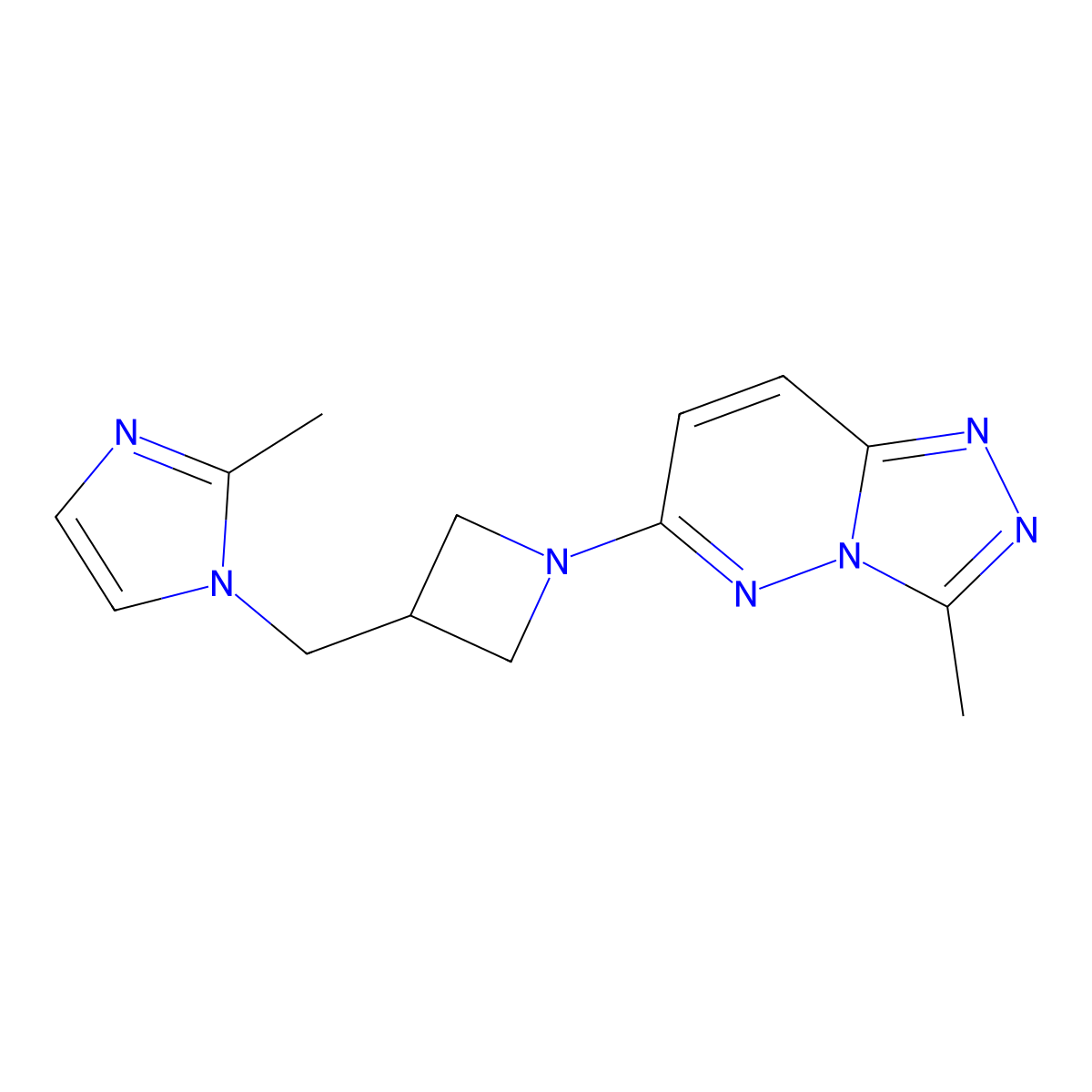 2-methyl-1-[(1-{3-methyl-[1,2,4]triazolo[4,3-b]pyridazin-6-yl}azetidin-3-yl)methyl]-1H-imidazole molecular structure, CAS 2640843-90-7
