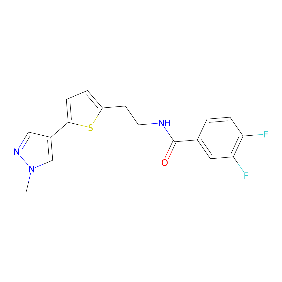 3,4-difluoro-N-{2-[5-(1-methyl-1H-pyrazol-4-yl)thiophen-2-yl]ethyl}benzamide molecular structure, CAS 2640843-94-1