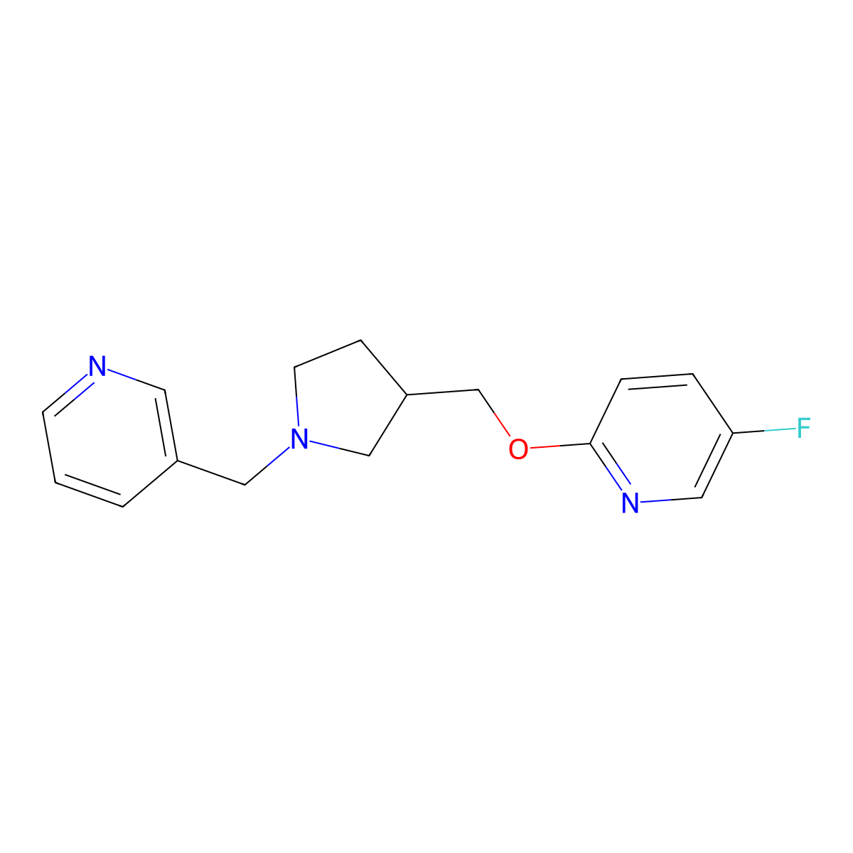 5-Fluoro-2-({1-[(pyridin-3-yl)methyl]pyrrolidin-3-yl}methoxy)pyridine molecular structure, CAS 2640843-95-2