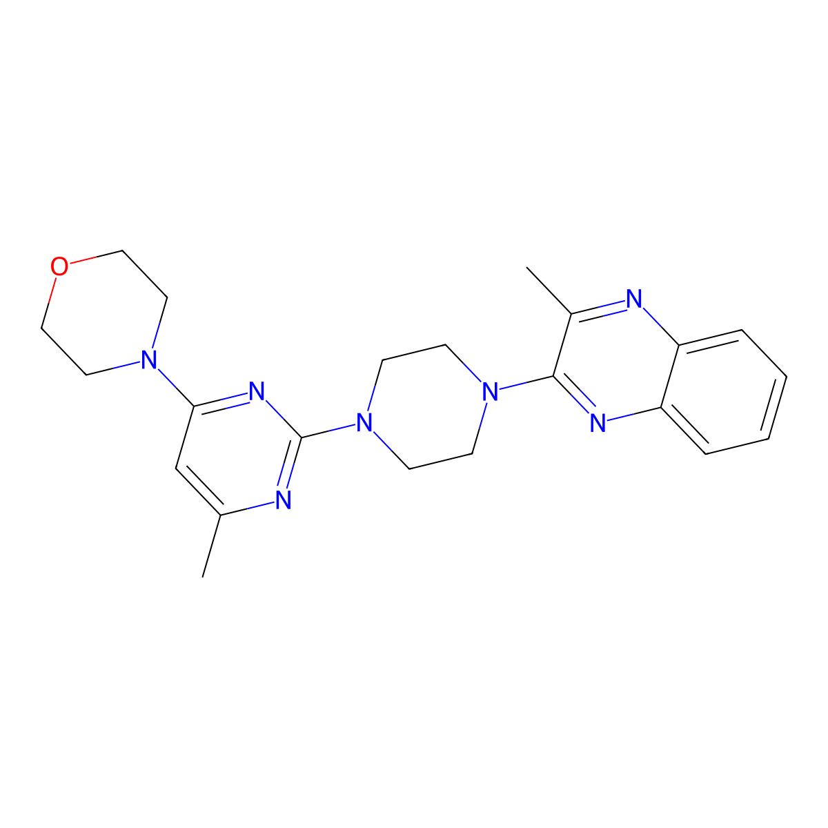 2-Methyl-3-{4-[4-methyl-6-(morpholin-4-yl)pyrimidin-2-yl]piperazin-1-yl}quinoxaline molecular structure, CAS 2640843-96-3
