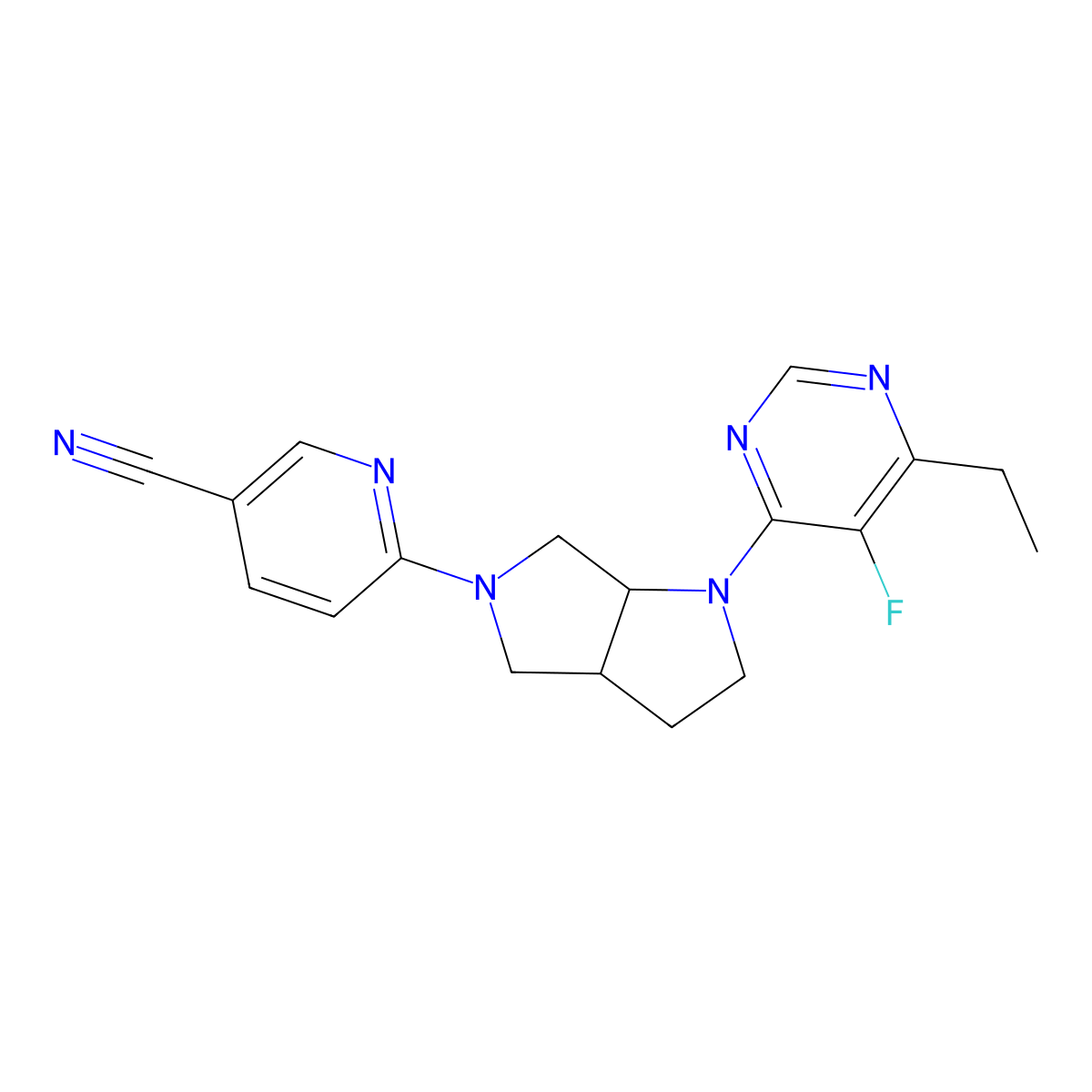 6-[1-(6-Ethyl-5-fluoropyrimidin-4-yl)-octahydropyrrolo[3,4-b]pyrrol-5-yl]pyridine-3-carbonitrile molecular structure, CAS 2640843-97-4